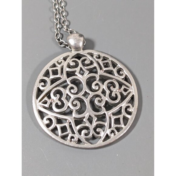 American Eagle Silver Tone Medallion Pendant Necklace Long Boho 30" - Picture 4 of 8